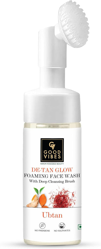 غسول الوجه الرغوي Good Vibes De-Tan Glow مع فرشاة التنظيف العميق - Ubtan 150 مل