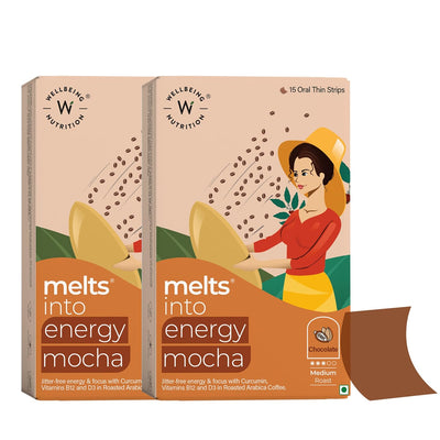 Wellbeing Nutrition Melts Energy Mocha Flavor (30 شريحة رفيعة للفم) - عبوة من قطعتين