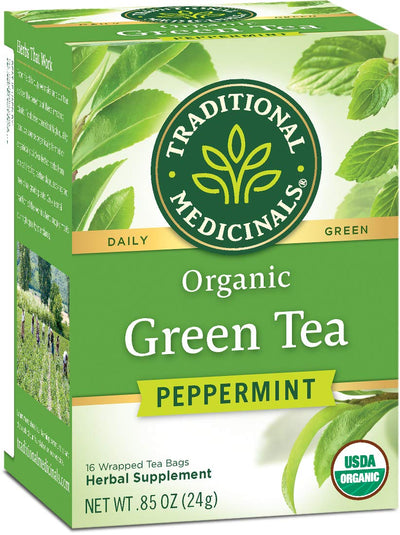 شاي أخضر عضوي من شركة Traditional Medicinals، بنكهة النعناع، 16 قطعة
