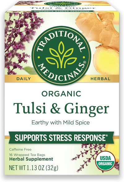 شاي تولسي الزنجبيل العضوي من شركة Traditional Medicinals، 16 قطعة