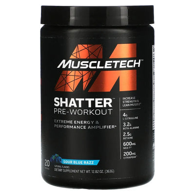 MuscleTech, Shatter, Pre-Workout, Sour Blue Razz, 12.82 أونصة (363 جم)