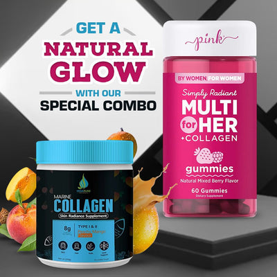 Nature's tTruth Multi For Her Gummies Pink (60 كبسولة) وVedapure Marine Collagen (Peachy Mango) 8 جرام لكل حصة 200 جرام كومبو