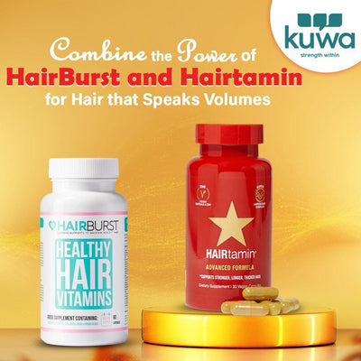 مجموعة فيتامينات الشعر الصحي HairBurst، 60 كبسولة، وHairtamin Advanced Formula Red، 30 كبسولة
