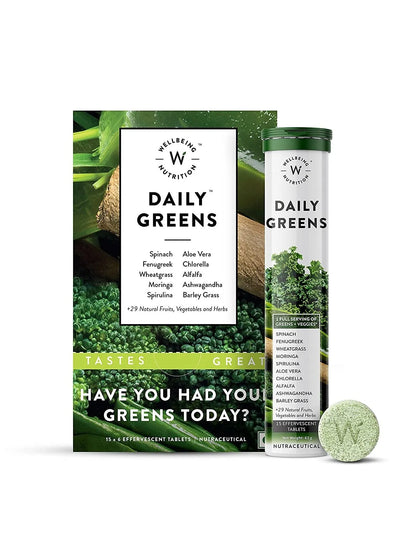 أقراص فوارة متعددة الفيتامينات من Wellbeing Nutrition Daily Greens Whole Food (عبوة من 6 قطع)