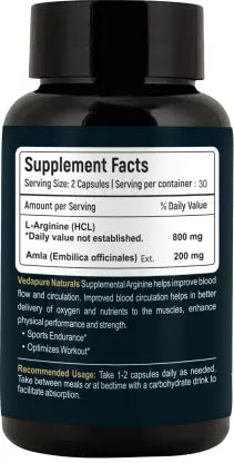 Vedapure naturals L-Arginine Nitric Oxide Booster Supplement For Energy - 60 capsules + Vedapure Testosterone Booster- Tribulus, Safed, Shilajit 60 Capsules