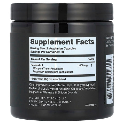 Toniiq, Resveratrol 1000, 60 Capsules (500 mg per Capsule)