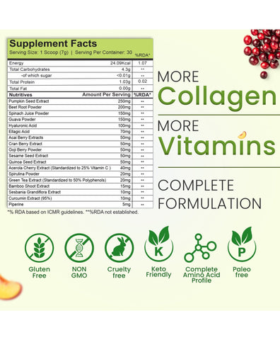 Vedapure Plant Based Skin Collagen Builder Supplement, Mixed Fruit 210g