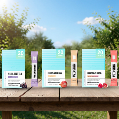 Humantra Electrolyte Berry Pomegranate 70g + Humantra Electrolyte Elderberry 90g + Humantra Electrolyte Lychee flavour 80g