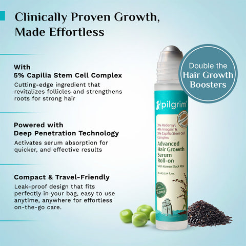 Pilgrim 3% Redensyl, 4% Anagain & 5% Capilia Stem Cell Complex Advanced Hair Growth Serum Roll-On