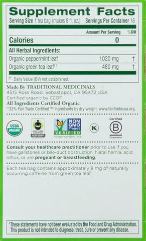 Traditional Medicinals Organic Green Tea, Peppermint, 16 Count