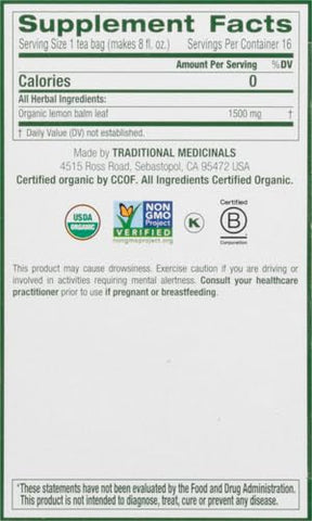 Traditional Medicinal Lemon Balm, 16 Teabags