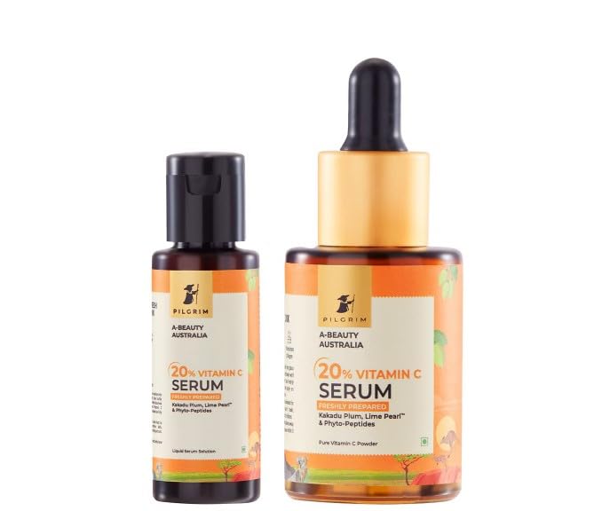 Pilgrim Australian 20% Vitamin C Serum-for glowing skin 99% Vitamin C Powder (EAA) + Liquid Serum solution 25 ml