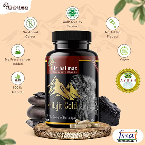 Herbal max Shilajit Gold 30 capsules Pack of 4