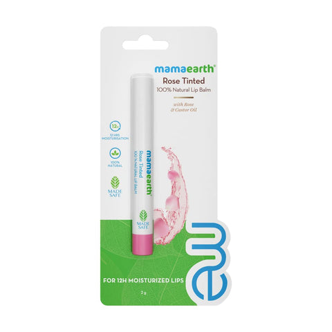 Mamaearth Rose Tinted 100% Natural Lip Balm For Bright Lips, With Rose & Castor Oil For 12 Hour Moisturization - 2 G