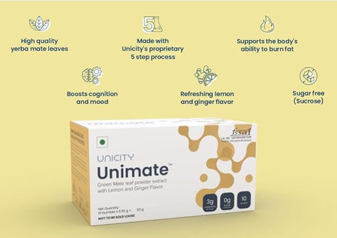 UNICITY Unimate Green Mate leaf powder extract with Lemon and Ginger Flavor 63g