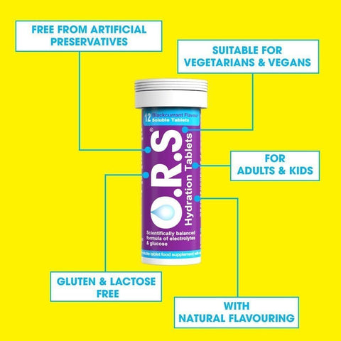 O.R.S. Hydration Tablets - 2 x 24 Tablet Tubes of Lemon, 2 x 24 Tablet Tubes of Blackcurrant - 96 Total Tablets