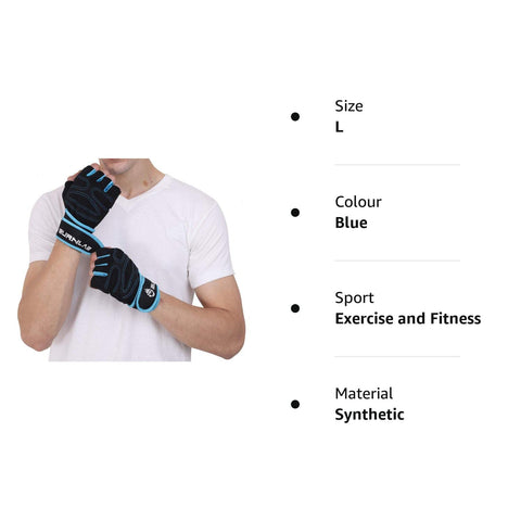 BURNLAB Gym Gloves with Wrist Support (Blue, Small)