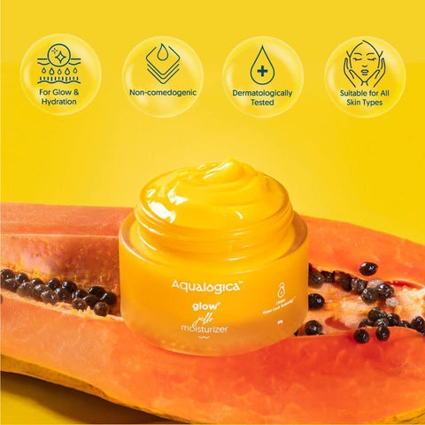 Aqualogica Glow+ Jello Moisturiser with Vitamin C & Papaya for Illuminating Moisturization & Skin Hydration, Non Sticky, 50 G