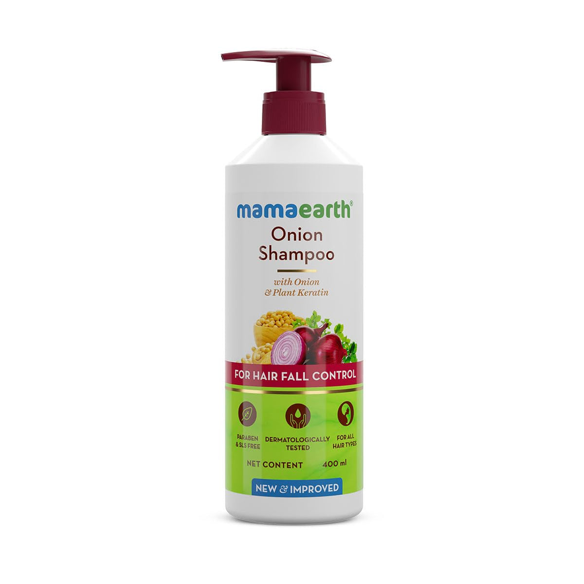 Mamaearth Onion Shampoo for Hair Growth & Hair Fall Control with Onion Oil & Plant Keratin 400ml