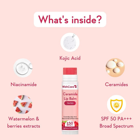 Wishcare Tinted Ceramide Lip Balm with SPF50 PA+++ - Kojic Acid & Niacinamide - For Lip Lightening