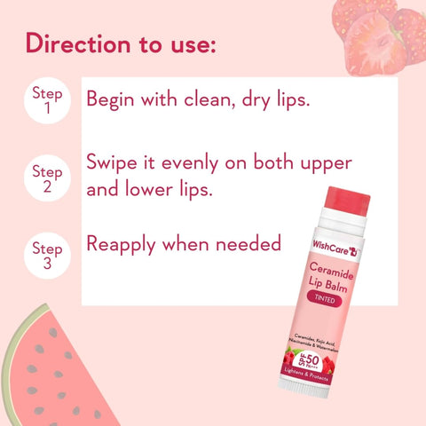 Wishcare Tinted Ceramide Lip Balm with SPF50 PA+++ - Kojic Acid & Niacinamide - For Lip Lightening