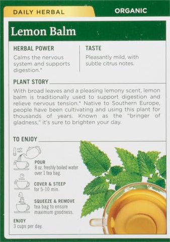 Traditional Medicinal Lemon Balm, 16 Teabags