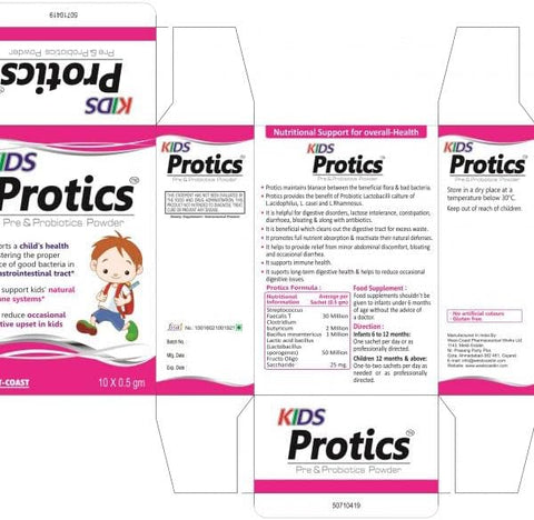 Kids Protics Pre & Probiotics Powder - Digestive Health Support, 10 X 0.5 g (pack of 2)