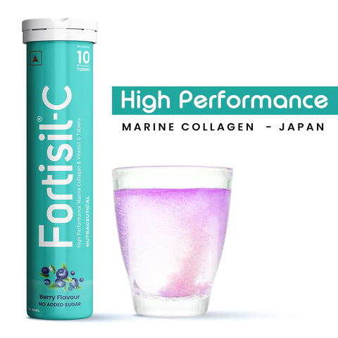 Fortisil-C - High Performance Marine Collagen 1.25gm | Vitamin C 32.5mg | Skin Firmness & Hydration | 10 Effervescent Tablets