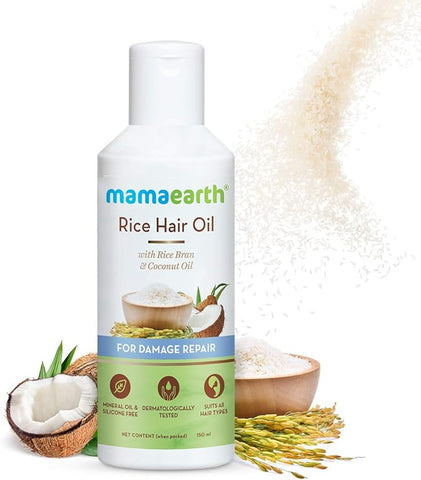 Mamaearth Rice Hair Oil with Rice Bran & Coconut Oil For Damaged, Dry and Frizzy Hair – 150ml