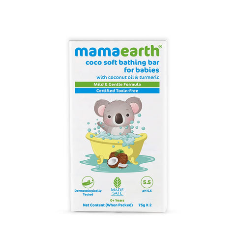 Mamaearth Coco Soft Bathing Bar for Babies, pH 5.5, with Coconut Oil & Turmeric - Pack of 2 * 75g