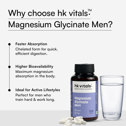 HK Vitals Magnesium Glycinate Men (2000Mg) 120 Tablets | For Better Sleep Quality & Muscle Recovery