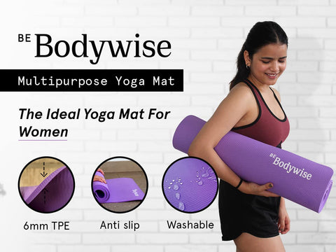 Be Bodywise 6mm Thick TPE Yoga Mat (600 mm x 1800 mm x 6 mm)