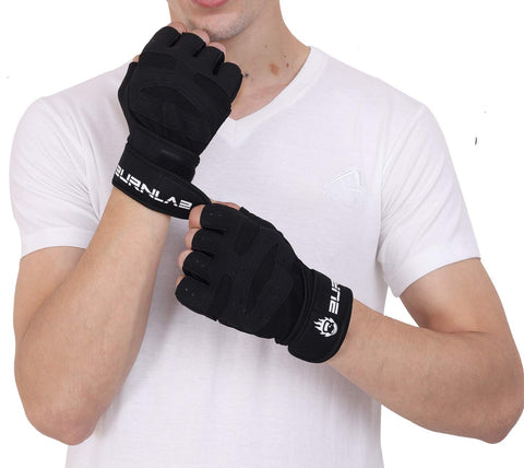 Burnlab Basic Gym Gloves with Wrist Support (Black , Medium)