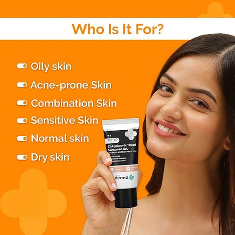Derma Co 1% Hyaluronic Tinted Sunscreen Gel Spf60 30G