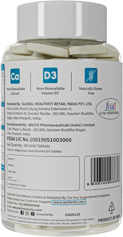 Neuherbs True Calcium 1000mg Supplement For Men & Women- 60 Vegan Tablets