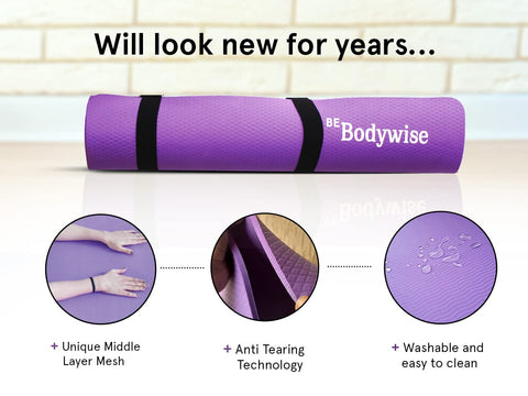 Be Bodywise 6mm Thick TPE Yoga Mat (600 mm x 1800 mm x 6 mm)