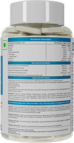 Neuherbs True Calcium 1000mg Supplement For Men & Women- 60 Vegan Tablets