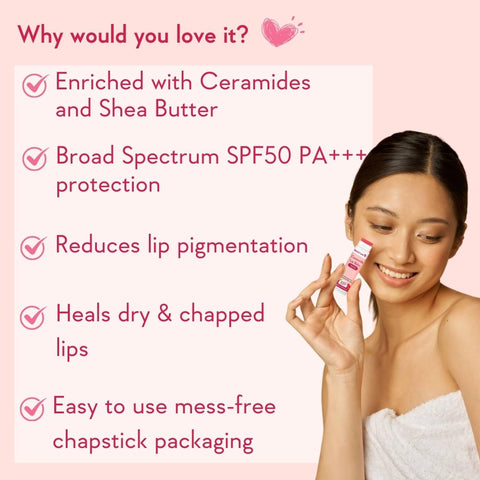 Wishcare Tinted Ceramide Lip Balm with SPF50 PA+++ - Kojic Acid & Niacinamide - For Lip Lightening