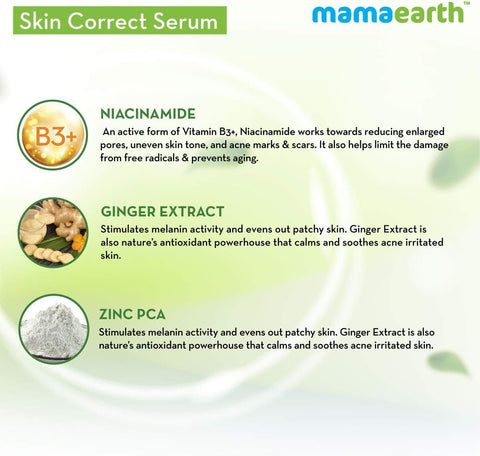 Mamaearth Skin Correct Face Serum/Niacinamide & Ginger extract, 30 ml