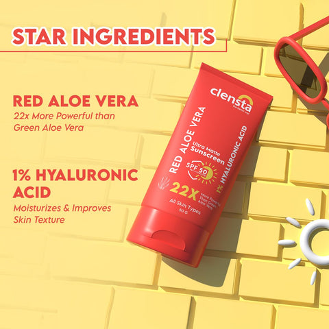 Clensta Red Aloe Vera Daily Matte Sunscreen SPF50 50gm