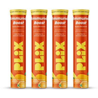 PLIX - THE PLANT FIX Vitamin C Immunity Booster 15 Effervescent Tablets|Pack Of 4 (Orange Flavour)