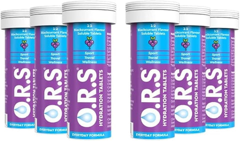 O.R.S Hydration Tablets with Electrolytes Vegan Soluble Hydration Tablets with Natural Blackcurrant Flavour, 72 Tablets (Pack of 6 x 12)