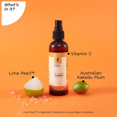Pilgrim Australian 1% Vitamin C Toner for glowing skin with Kakadu Plum & Lime Pearl-Vitamin C toner for dry skin-Vitamin C toner for open pores tightening-refining-Alcohol free-100 ml