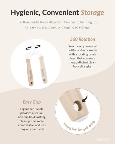 Moyuum Silicone Bottle Cleaning Brush Set Spong Bottle & Nipple Brus with 360° Rotating Handle – Soft, Scratch-Free Bristles for Baby Bottles, Nipples & Glasses, Quick-Drying and Durable (Mint)