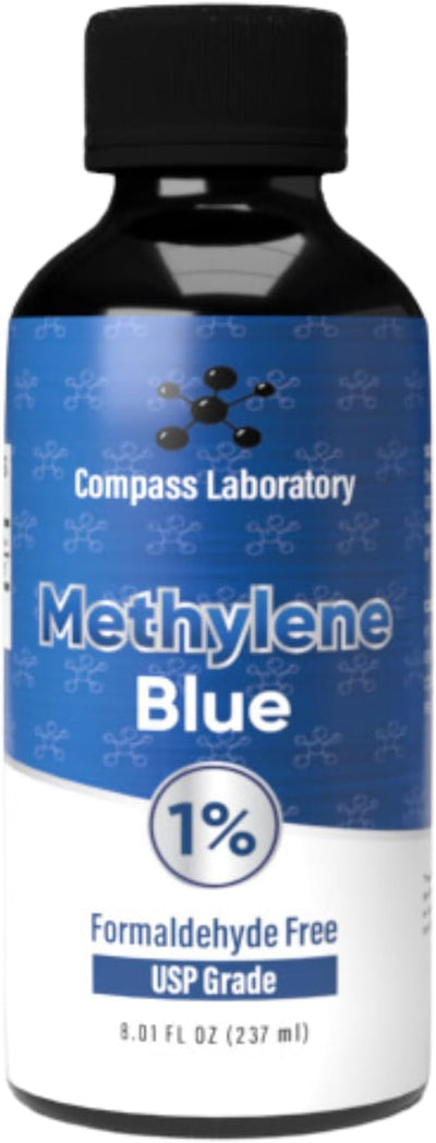 COMPASS LABORATORY Methylene Blue 1% USP-Grade Methylthioninium Chloride Liquid | High Purity Dietary Supplement for Brain Function & Cognitive Health | No Formaldehyde 237ml Glass Bottle
