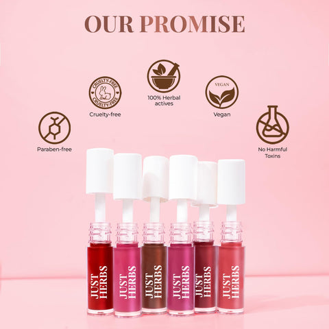 Just Herbs Ayurvedic Liquid Lipstick Kit Set Of 5 Lip Colour, Nudes & Browns - Paraben & Silicon Free - 5 ml