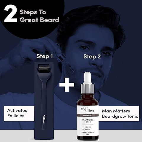 Man Matters Advance Derma Roller For Men With Premium Design For Scalp & Beard, 540 Micro 0.5Mm Titanium Alloy Needles, Reduces Hair Fall, Stimulates Hair Follicles