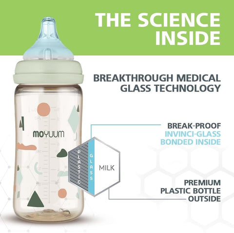 Moyuum PPSU All-in-One Feeding Baby Bottle with Nipple 170ml (0-3 months) - Anti Colic, BPA Free & Easy Clean Wide-Neck Non-Tip Stable Base - More love (SOOSOOJIN) Edition - Yellow