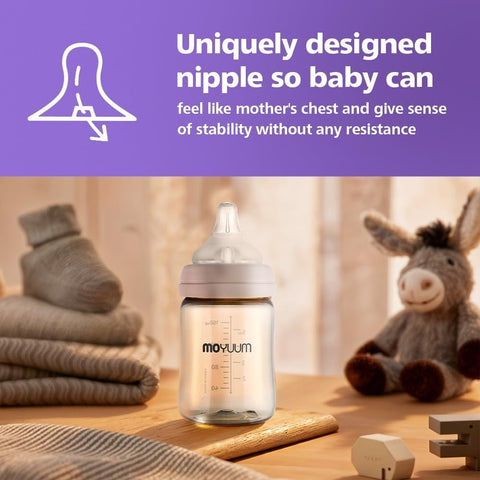 Moyuum PPSU All-in-One Feeding Baby Bottle with Nipple 270ml (+3 months) - Anti Colic, BPA Free & Easy Clean Wide-Neck Non-Tip Stable Base - More love (SOOSOOJIN) Edition - Yellow