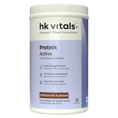 HK Vitals Protein Active (Chocolate, 400G / 0.88Lbs) | All In One Triple Strength Protein | For Immunity And Stress-Relief